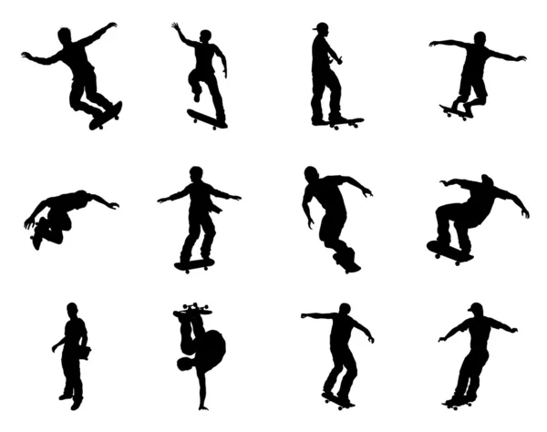 Silhouettes de skateboarder — Image vectorielle