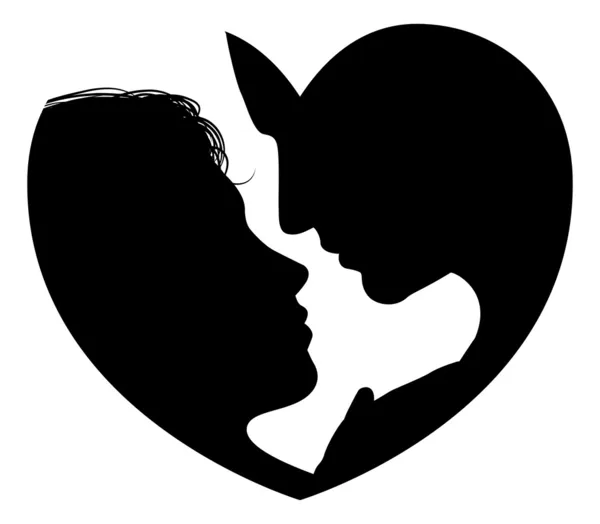 Couple visages coeur silhouette — Image vectorielle