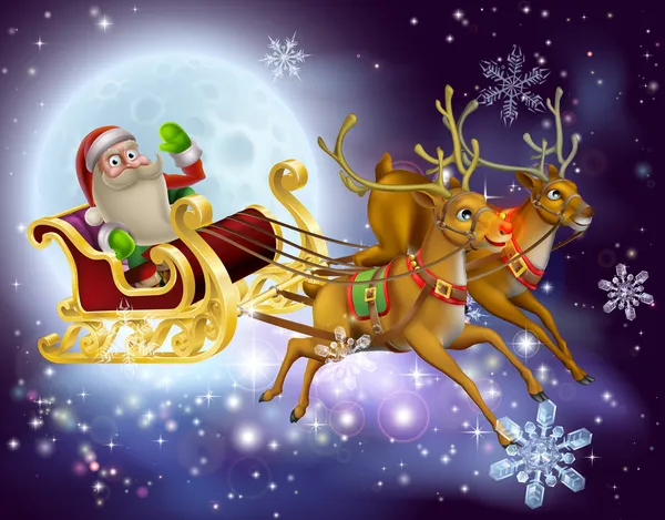 圣诞老人的雪橇圣诞场景 — 图库矢量图片