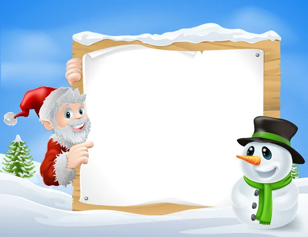 Santa muñeco de nieve signo de dibujos animados — Archivo Imágenes Vectoriales