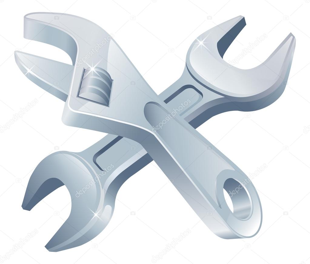 Crossed spanners tools icon of cartoon tools crossed, construction or DIY or service concept