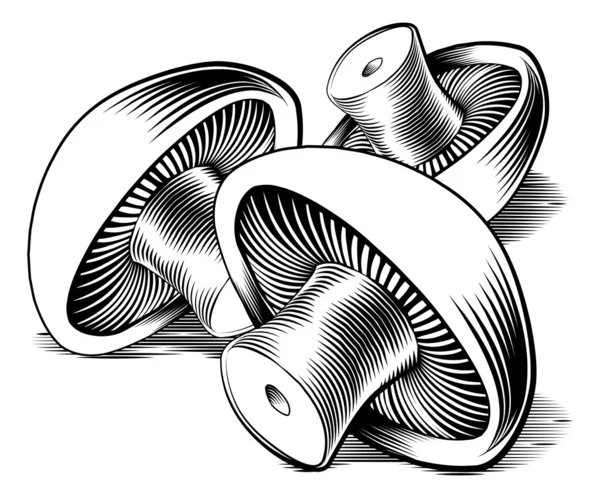 Champignons vintage rétro taille bois — Image vectorielle