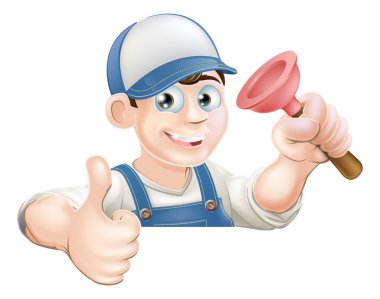 Spanner man over banner thumbs up clipart