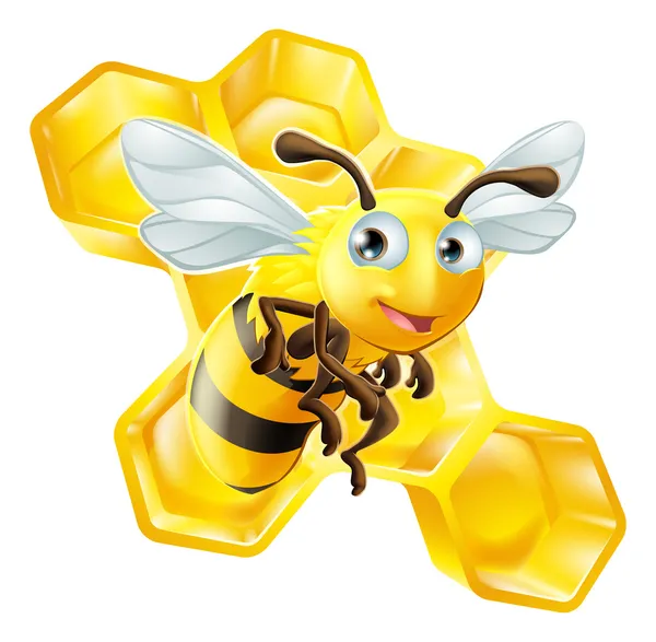 Caricatura abeja y miel peine — Archivo Imágenes Vectoriales