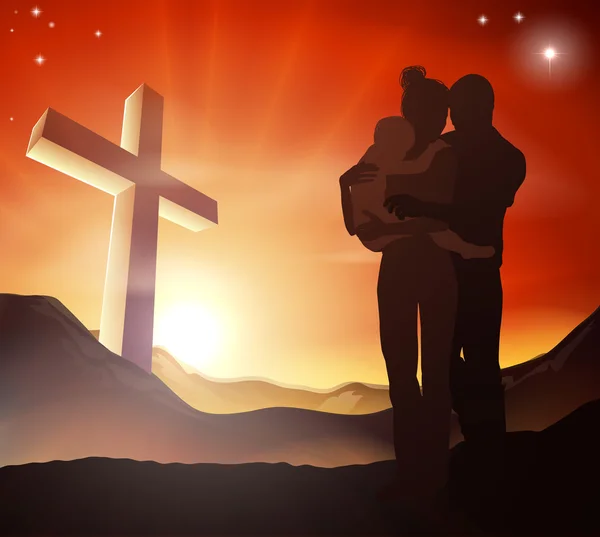 Groupe familial Croix chrétien — Image vectorielle