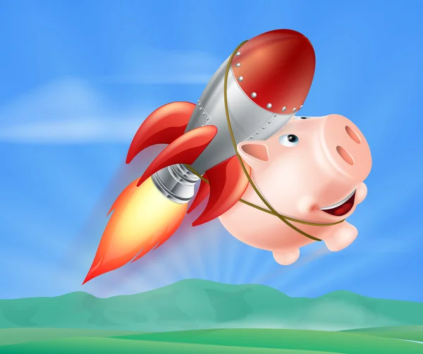 Cohete volador Piggy Bank — Vector de stock