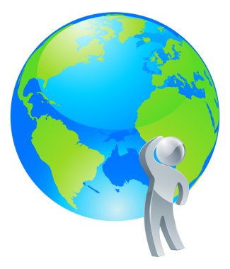 Looking up globe silver person concept clipart