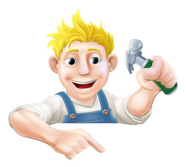 Çizgi film marangoz inşaat adam çekiç ile