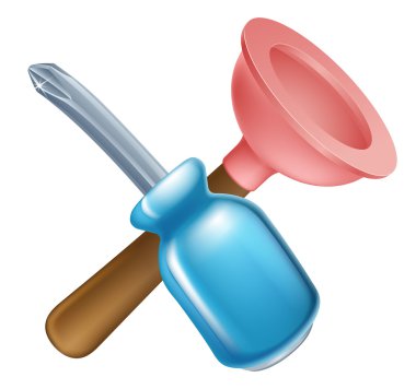 Crossed screwdriver and plunger tools clipart