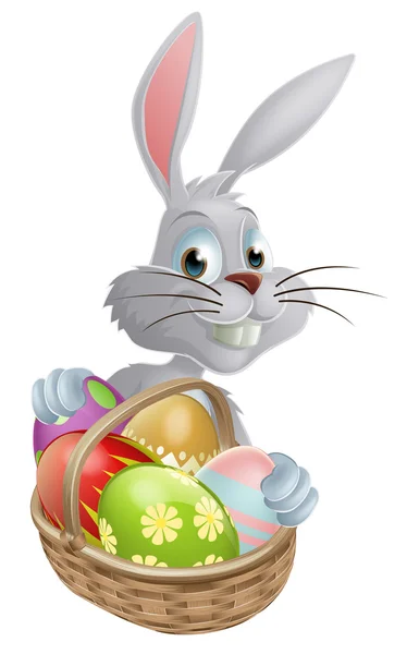 鸡蛋篮子白色复活节兔子 — 图库矢量图片
