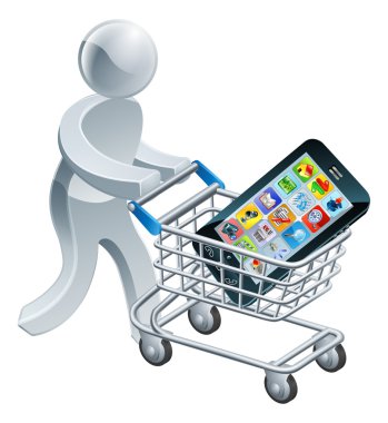 cep telefonu ile arabası itme kişi