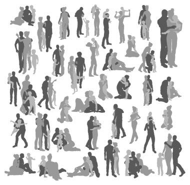 Highly detailed happy family silhouettes clipart
