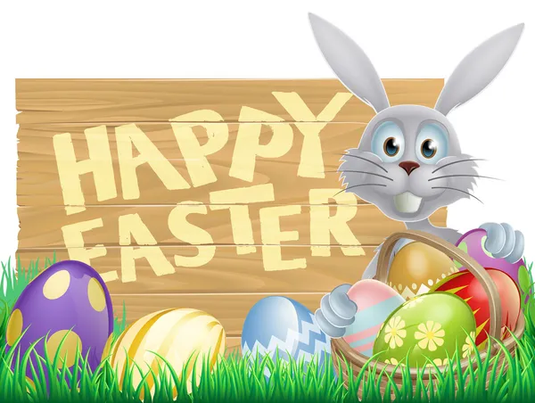 Wooden sign Happy Easter bunny — Stock Vector