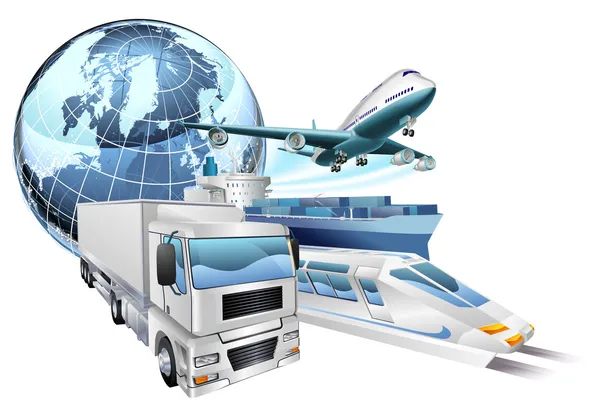 Logistica concetto di trasporto globo — Vettoriale Stock