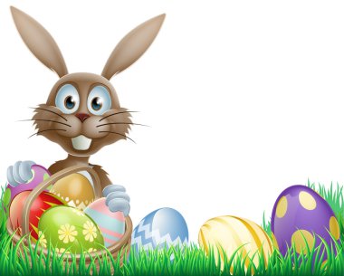Easter bunny and eggs basket clipart