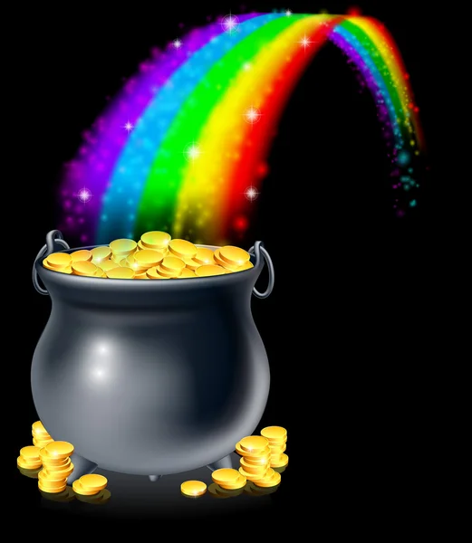 Pot van goud en regenboog — Stockvector