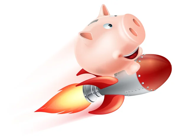 Flying Rocket Piggy Bank — Stock Vector