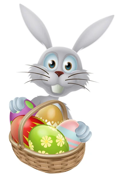 Cesta huevos conejo de Pascua conejo — Vector de stock