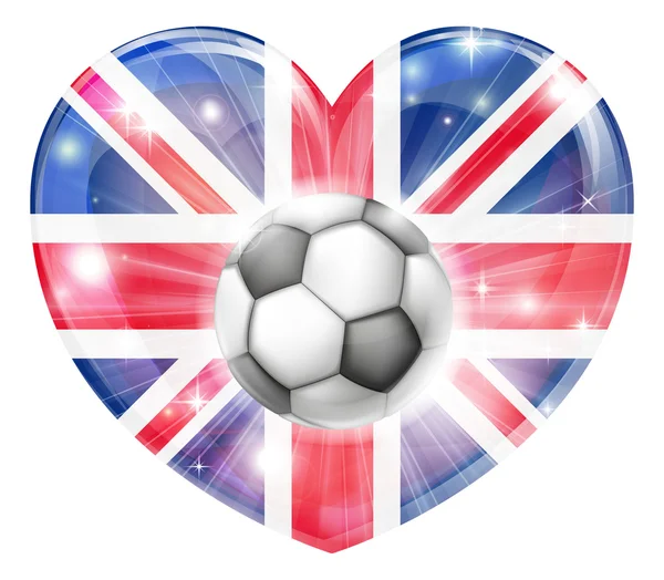 Unie jack voetbal hart vlag — Stockvector
