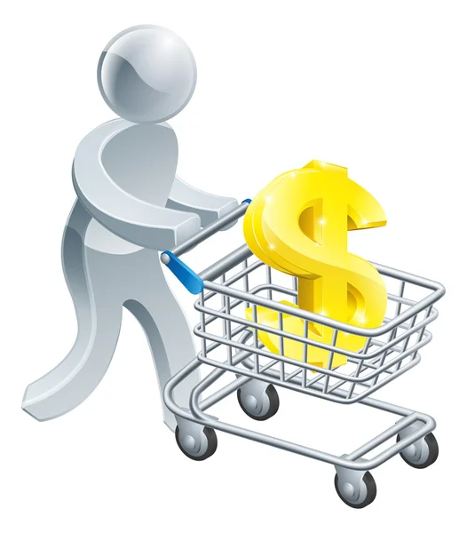 Person pushing trolley with dollar sign — Stock Vector