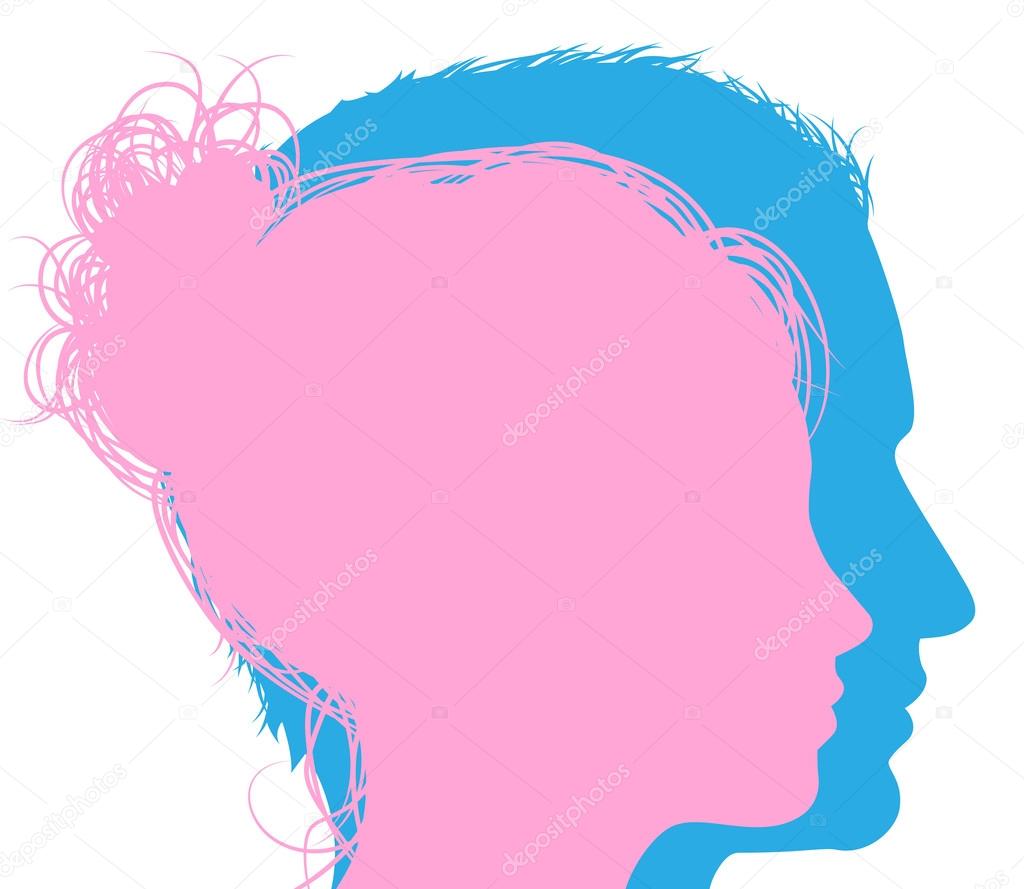 Man and woman faces silhouettes