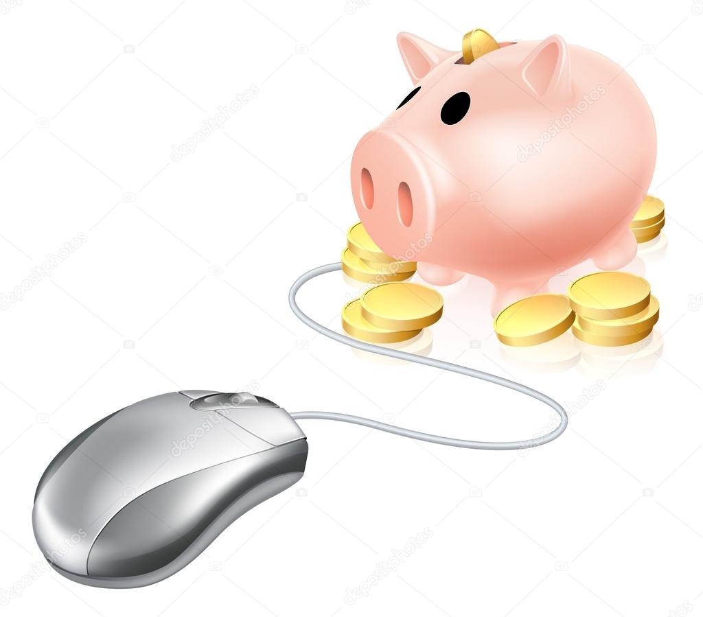Computer mouse connected to Piggy bank