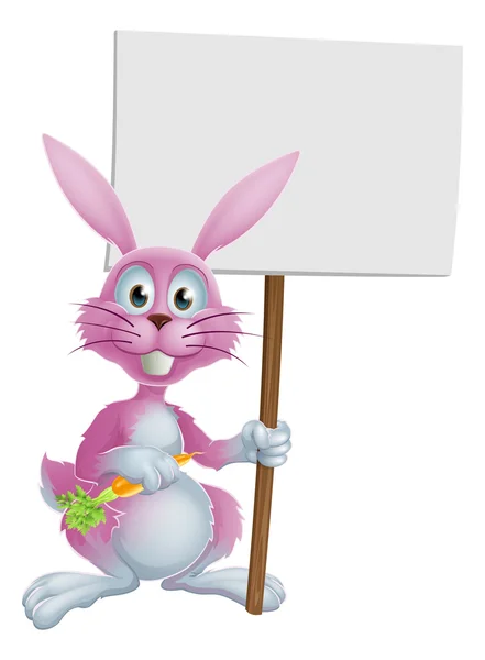 Coelho rosa coelho com cenoura e sinal —  Vetores de Stock
