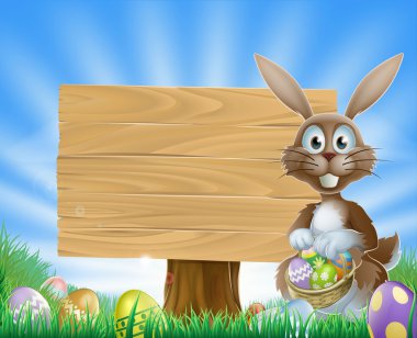  Paskalya yumurta bunny ve ahşap işareti 
