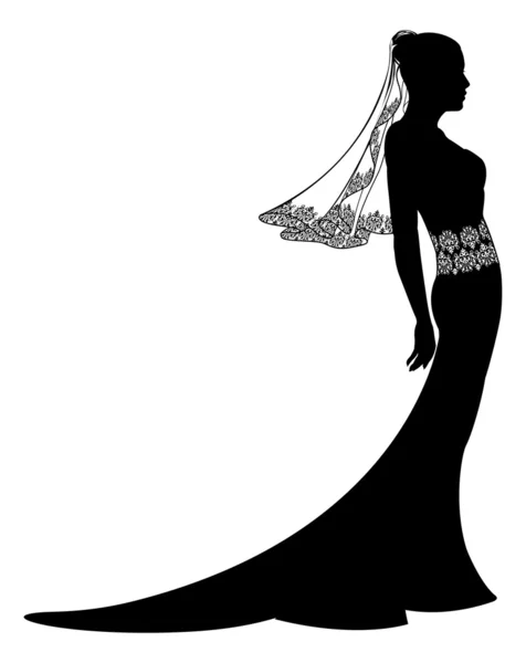 Pengantin dalam gaun pengantin siluet - Stok Vektor