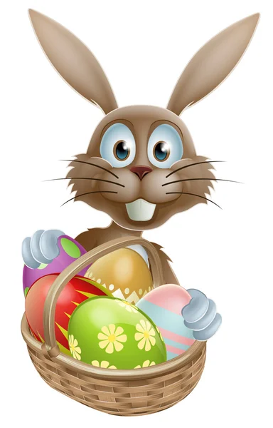 Coniglietto di Pasqua con cesto di uova — Vettoriale Stock