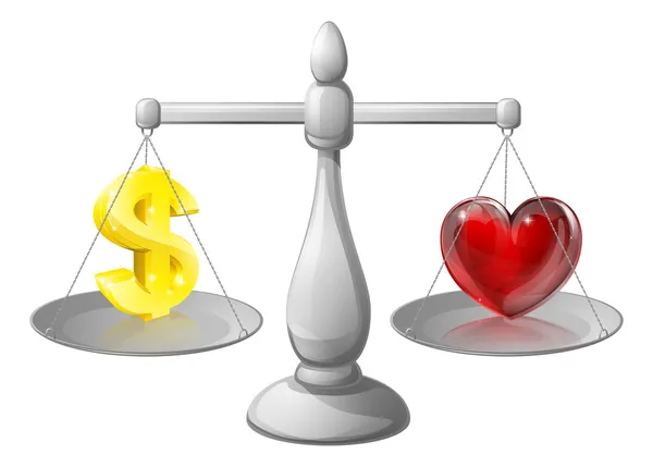 Balance d'amour ou d'argent — Image vectorielle