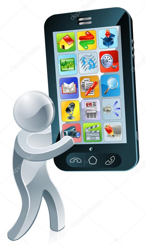 Silver man and giant cell phone Stock Vector by ©Krisdog 42455267