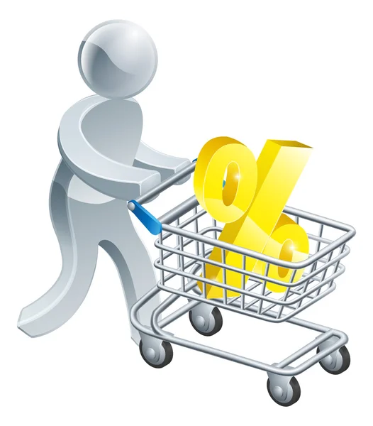 Person pushing trolley with percentage sign — Stock Vector