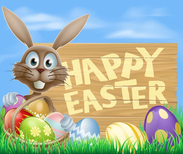 Heureux panier d'oeufs de Pâques lapin — Image vectorielle