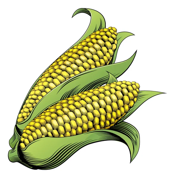 Ilustración de xilografía cosecha de maíz — Vector de stock