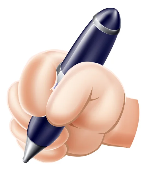 Cartoon hand writing with pen — Stock Vector