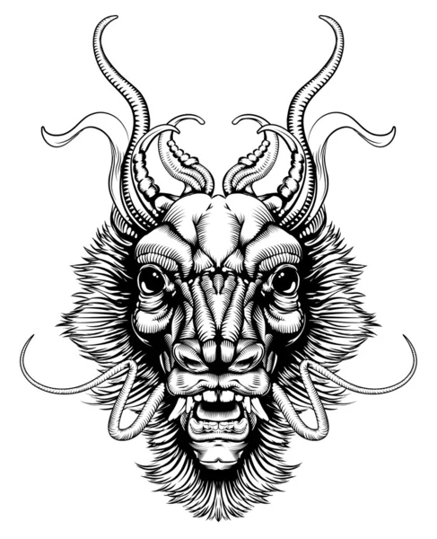 Woodblock stijl draak de kop — Stockvector