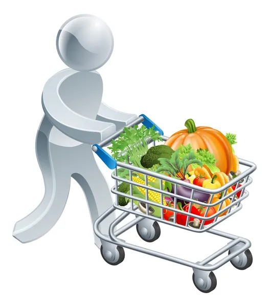 Person pushing trolley with vegetables — Stock Vector