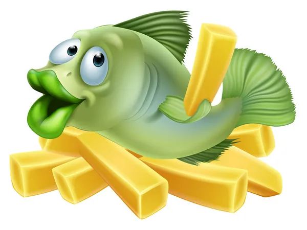 Caricatura de pescado y patatas fritas — Vector de stock