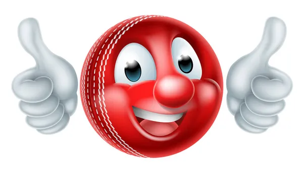 Ένα Πρόσωπο Μπάλα Του Κρίκετ Σπορ Χαρακτήρα Μασκότ Κάνει Ένα — Διανυσματικό Αρχείο