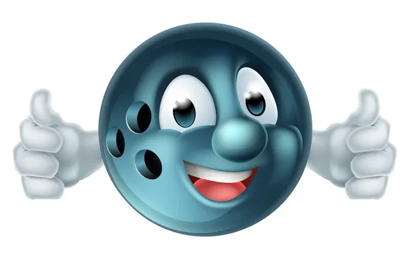 Cartoon Bowlingball Mann Maskottchen Figur Macht Einen Doppelten Daumen Nach — Stockvektor