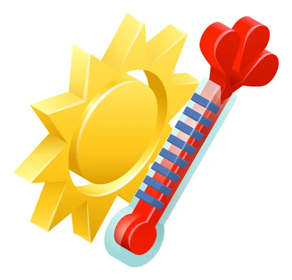 Sun Thermometer Isometric Weather Icon Concept — Stock Vector