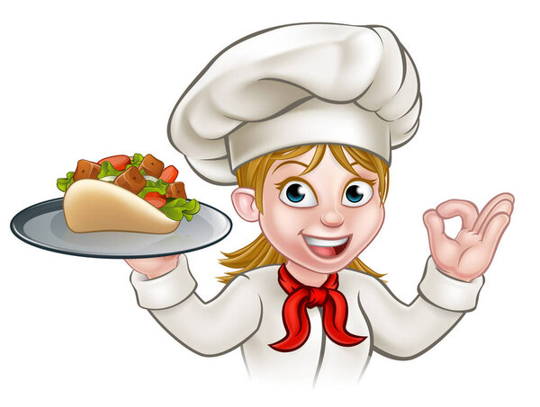 Cartoon Woman Kebab Chef