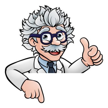 Bilim adamı Karikatürü İşaretin Üzerinde