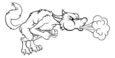 Three Little Pigs Big Bad Wolf Blowing clipart