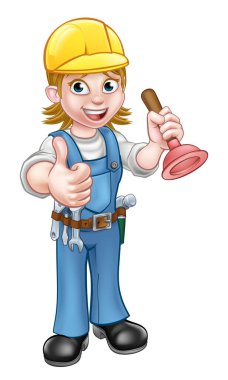 Kadın Karikatür Tesisatçı Pompa Tutucu