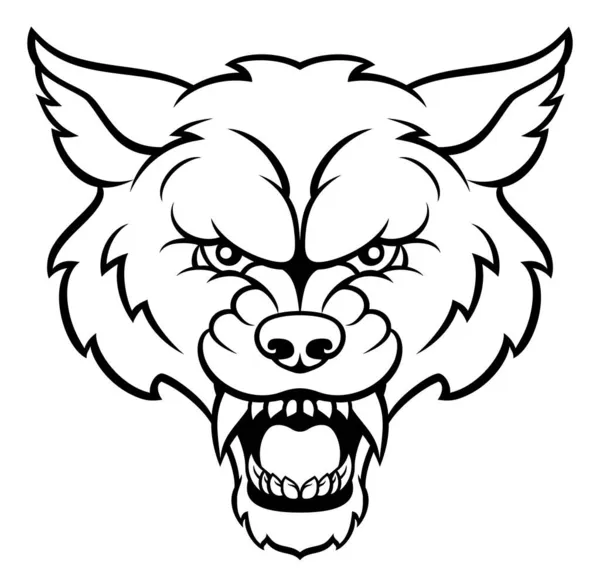 Λύκος Αθλητισμός μασκότ θυμωμένος πρόσωπο — Διανυσματικό Αρχείο