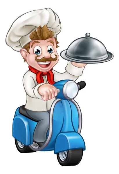 Cartoon Chef op Moped Scooter — Stockvector