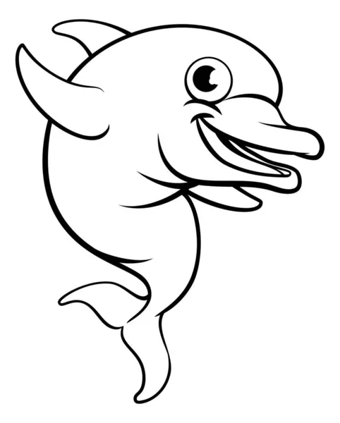 Eine Delphin Cartoon Figur Springt Aus Dem Wasser Umriss Färbung — Stockvektor