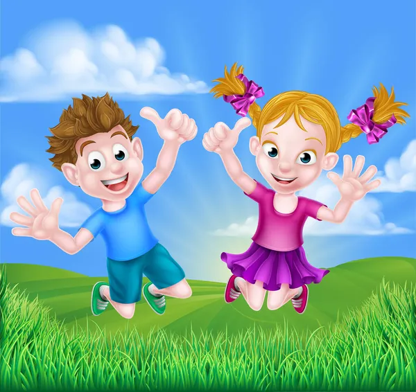 Cartoon Kids springen voor vreugde — Stockvector